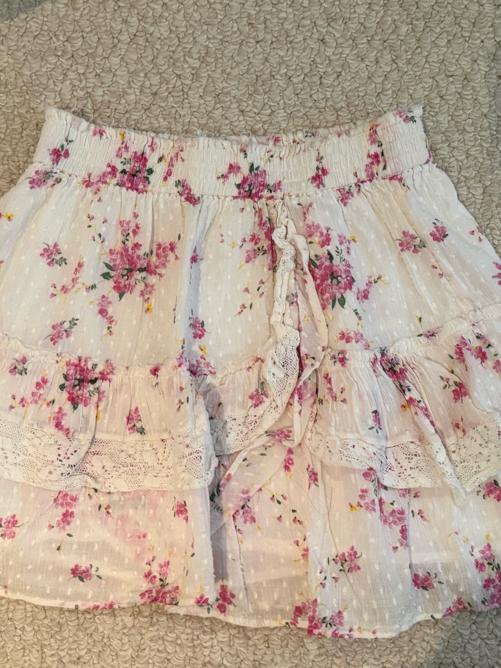 LoveShackFancy Floral Ruffle Mini Skirt